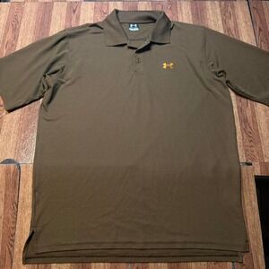 Under Armour Brown Retro Tech Sportswear Golf Polo Button Shirt Large